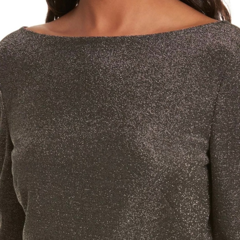 NWT Diane von Furstenberg Long-Sleeve Metallic-Knit Mini Dress - Picture 6 of 16